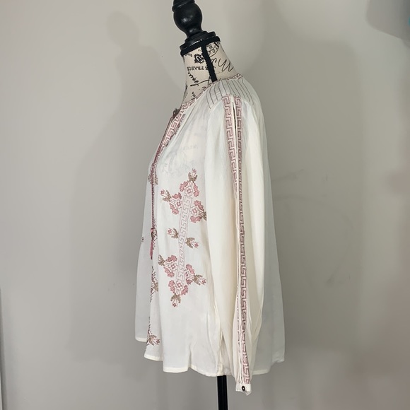 Lucky Brand Ivory Peasant Crinkle Gauze Tassels Embroidery Boho Size:S - Picture 9 of 16